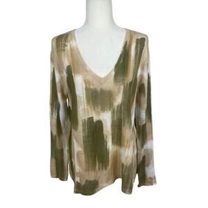 Melarosa Italy Linen Printed V-Neck Sweater Watercolor Size Medium Artsy Unique